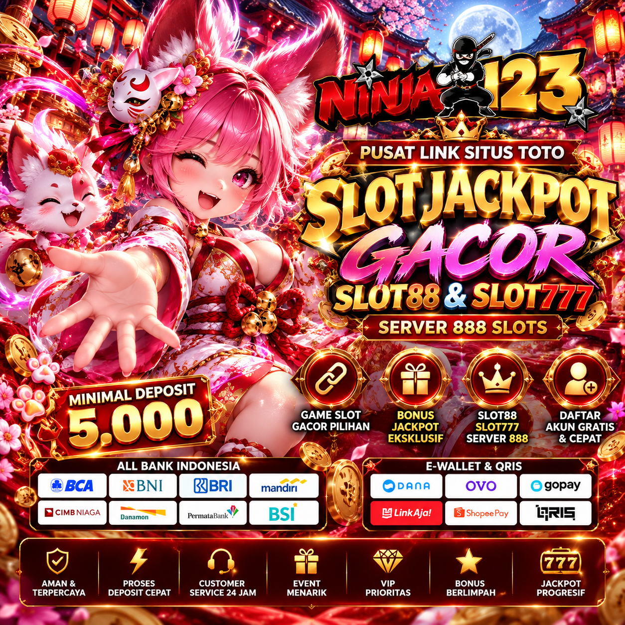 NINJA123: SITUS SLOT JACKPOT MAXWIN GACOR 888 SLOTS MALAM INI & LINK SLOT88 HOKI GAMPANG MEGAWIN